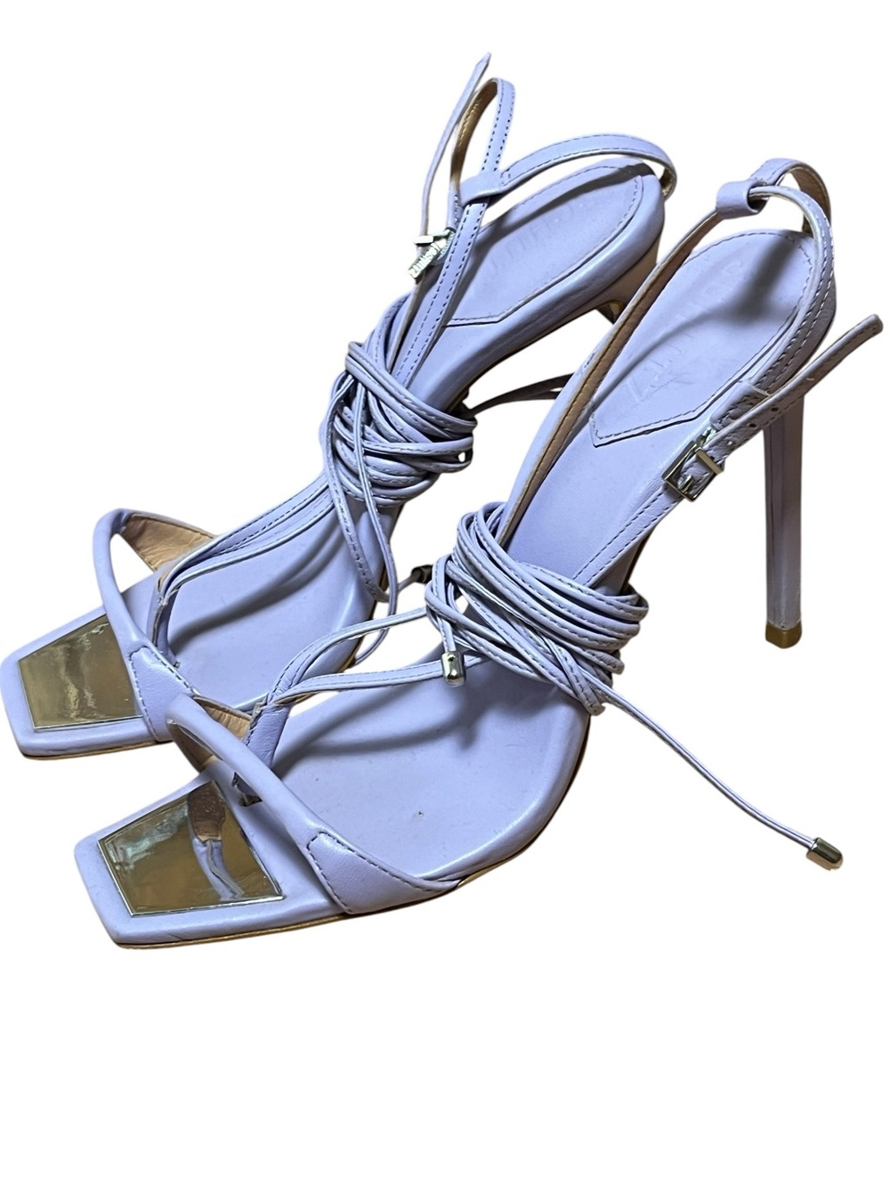 SCHUTZ Vikki Lavender Lilac Lace Up Strappy Stiletto Heels Square Toe Sandals 8 - Picture 8 of 16
